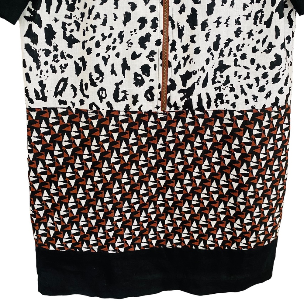 Duro Olowu 100% Linen Black & White Mixed Print Short Sleeve Zipper Dress Medium - Picture 4 of 9